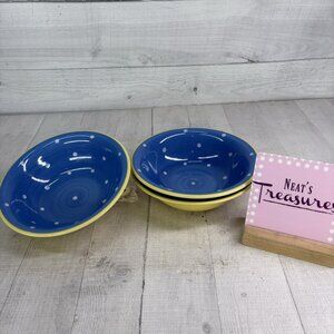 Epoch SPINNERS LEMON Yellow White Polka Dots Ceramic Rim Soup Cereal Bowls Set 3